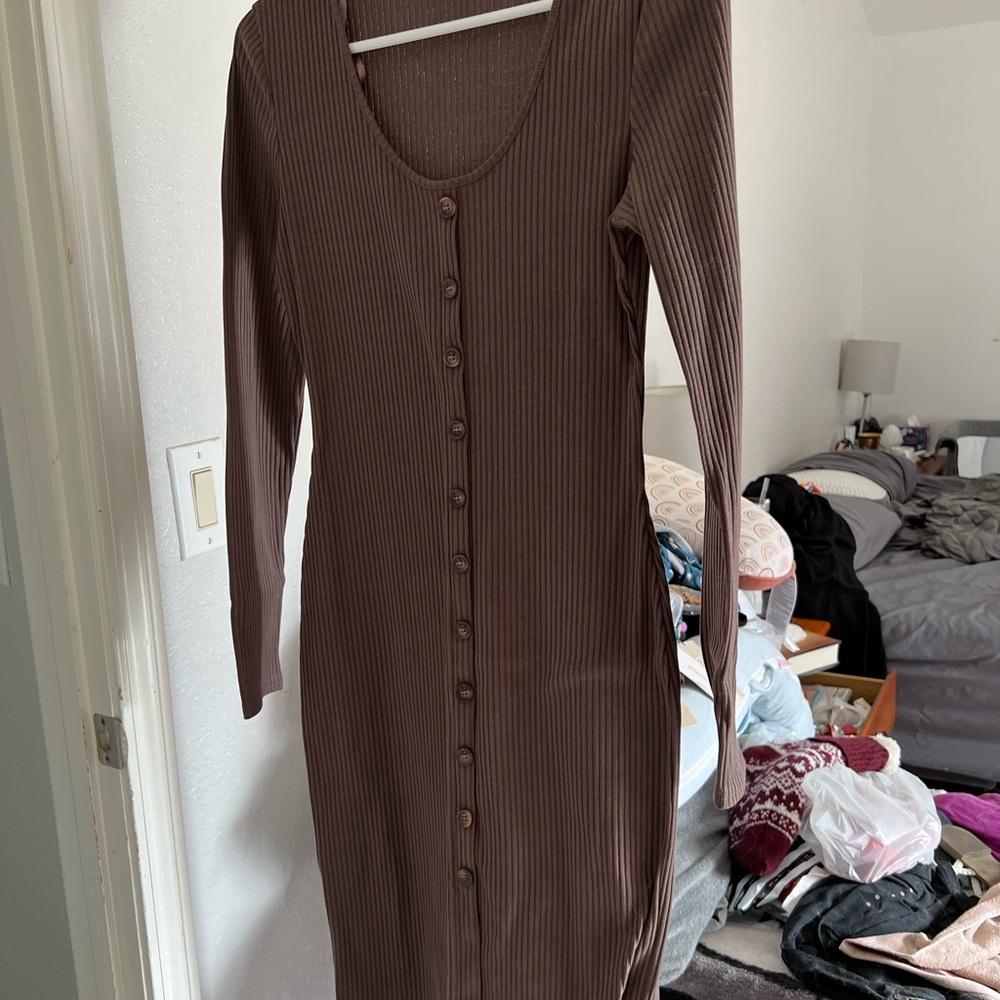 Long sleeve body button down brown dress size small